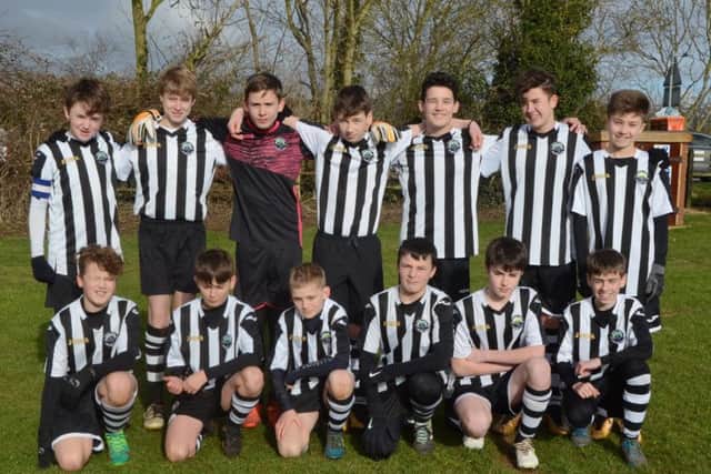 Last season's Oundle Town Under 14 team. From the left they are, front, Harrison Scott, Josh Sanders, Charlie Sumner, Thomas Lee, Luke Yarland, George Weed, back, Daniel Morgan, Samuel Webster, Thomas Levick, Thomas Clarke-Knowles, Daniel Fuller, Callum Stott and Oakley Read.