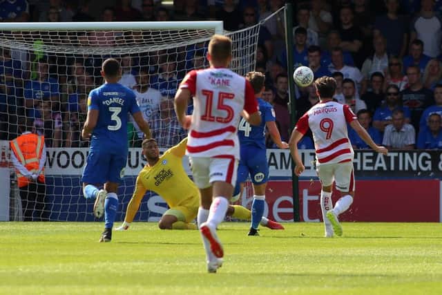 John Marquis of Doncaster Rovers scores the opening goal of the game - Mandatory by-line: Joe Dent/JMP - 01/09/2018 - FOOTBALL - ABAX Stadium - Peterborough, England - Peterborough United v Doncaster Rovers - Sky Bet League One