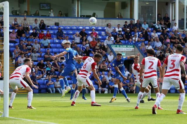 Ryan Tafazolli of Peterborough United shoots at goal against Doncaster Rovers - Mandatory by-line: Joe Dent/JMP - 01/09/2018 - FOOTBALL - ABAX Stadium - Peterborough, England - Peterborough United v Doncaster Rovers - Sky Bet League One