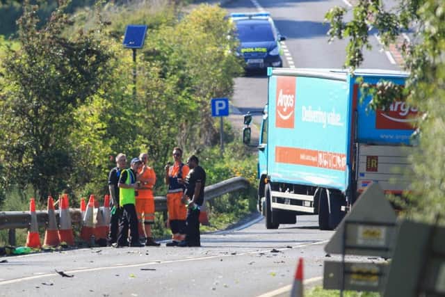 The scene of the crash on the A47 this afternoon near the A1 Wansford junction. Photo: Terry Harris