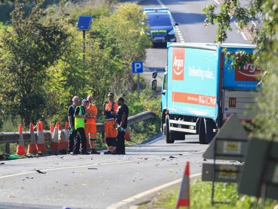 The scene of the crash on the A47 this afternoon near the A1 Wansford junction. Photo: Terry Harris