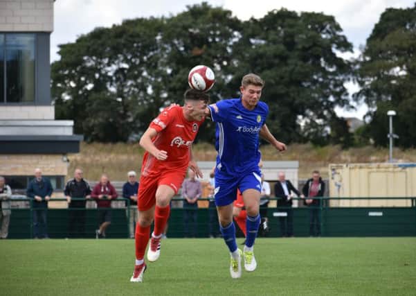 Action from the first tie between Stamford AFC and Peterborough Sports. Photo: James Richardson.