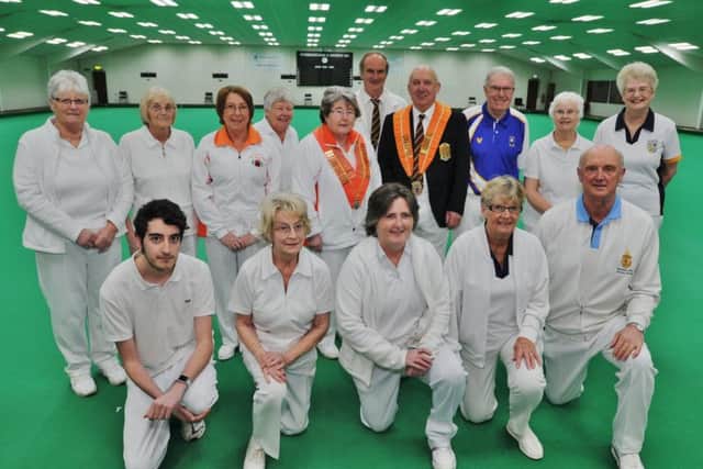 Pictured are competitors and officials at  this  year's Northants county indoor bowls championships at Burton Street.