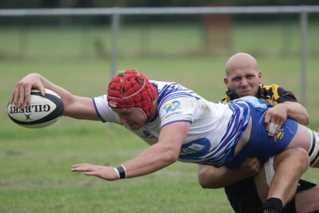 Jake Carter scores a try for the Lions against Hinckley. Picture: Mick Sutterby