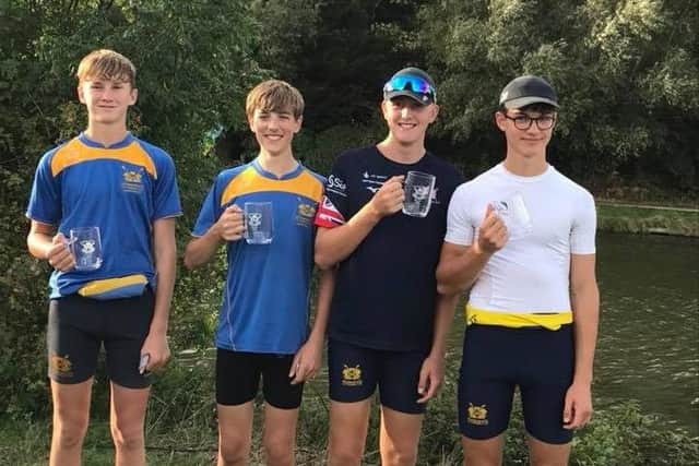 Open Band 1 quad winners Connor Ribbons, George Woodall, Callum Gilbey and Ted Smith.
