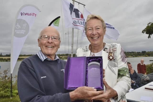 Lord Lt. Julie Spence gives the award James Hopgood at Sailability