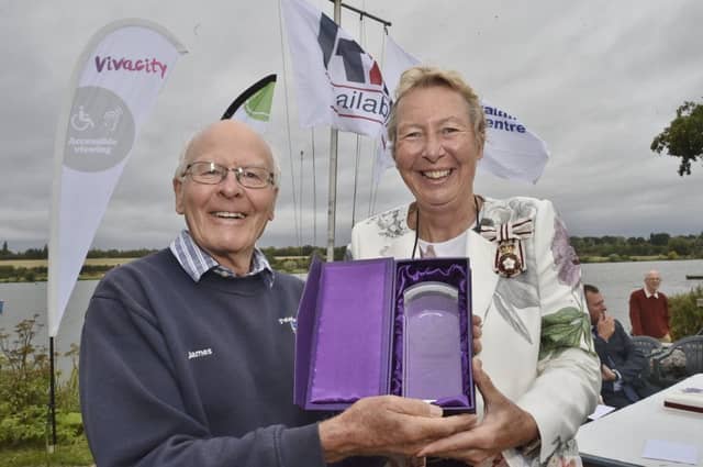 Lord Lt. Julie Spence gives the award James Hopgood at Sailability