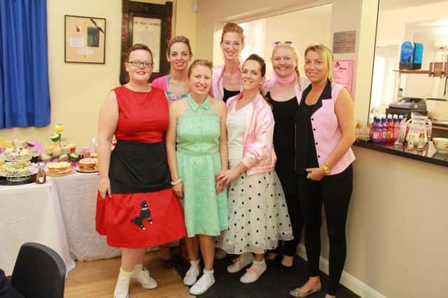 The 50s : From left - Donna Nolan, Donna McKean Smith, Katie, Debbie, Lindsay, Gemma and Laura