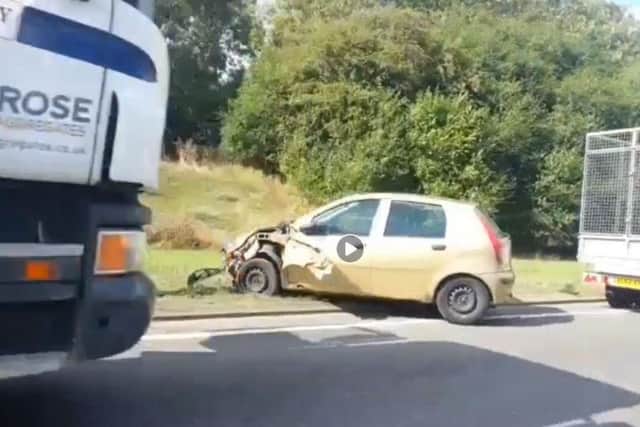 The scene of the crash on Fletton Parkway today.