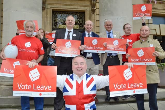 Patrick O'Flynn, second from right at the back, launching the Leave campaign in Peterborough