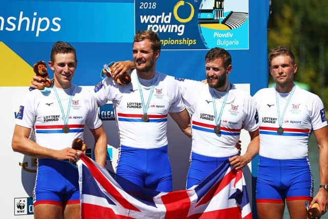 The GB bronze medal winners, left to right, James Johnston, Adam Neill, Jacob Dawson, Tom Ford. Photo: Naomi Baker.