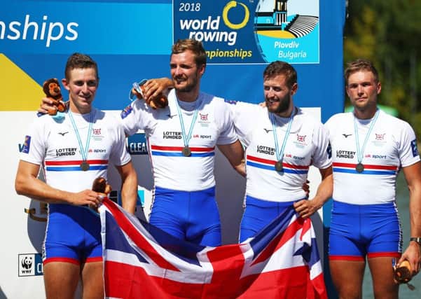 The GB bronze medal winners, left to right, James Johnston, Adam Neill, Jacob Dawson, Tom Ford. Photo: Naomi Baker.
