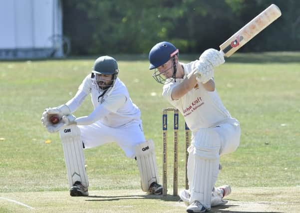 Oundle's Alex Cunningham is caught behind in the Rutland Division One match against Barnack. Photo: David Lowndes.