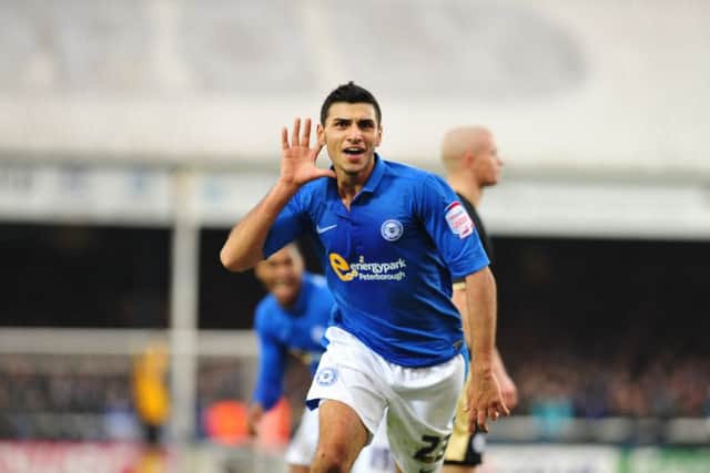 Davide Petrucci celebrates his goal for Posh v Leicester in February, 2013.