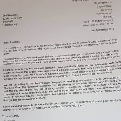 The letter sent out to St Michael's Gate residents