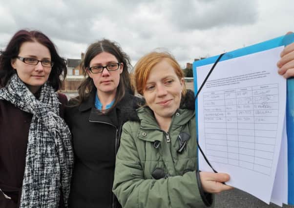Bernadette Gibbons, Fiona Henry and Kirsty Hadfield with their petition against drug users  needles being found around the city. EMN-180221-155126009