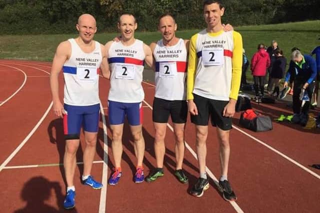 Nene Valley Harriers Mens Vets 35 Medley relay team, from left, Dave Brown, Sean Reidy, Julian Smith and James Mcdonald.