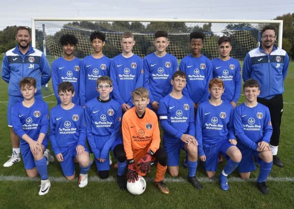ICA Under 14s are pictured before their 5-5 draw with Feeder FC. From the left they are, back, Jonny Hulatt, Sorn Singh Sodhi, Connor Young, Ethan Cutforth, Morgan Fleming, Ryan Matemba, Danir Abdulqadir, Jon Perkins, front, Ethan Withers, James Milson, Nicolas Overson, Jake Hulatt, Adrian Bilicz, Matteo Perkins and Harry Drew.