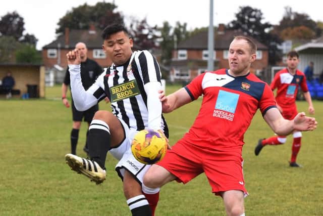 Christian Le (stripes) in action for Peterborough Northern Star against ON Chenecks. Photo: Chantelle McDonald. @cmcdphotos