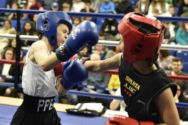 Emily Anderson (left) boxed Megan Barrett in a skills bout.