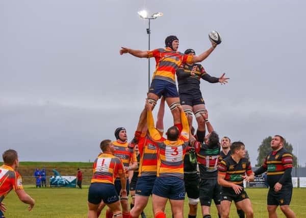 Lineout action from the Borough v West Bridgford game. Picture: James DiGiorno