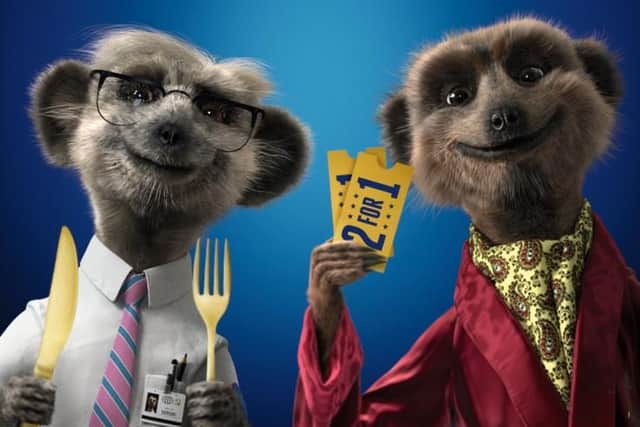 Sergei and Aleksandr meerkats with comparethemarket.com's successful Movies and Meals deals,