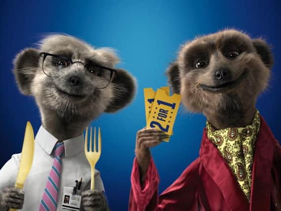 Sergei and Aleksandr meerkats with comparethemarket.com's successful Movies and Meals deals,