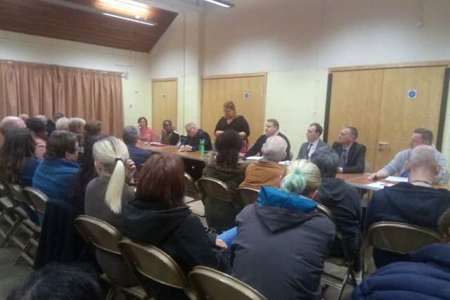 Parnwell Residents Association chair Hazel Cottrell addresses the meeting