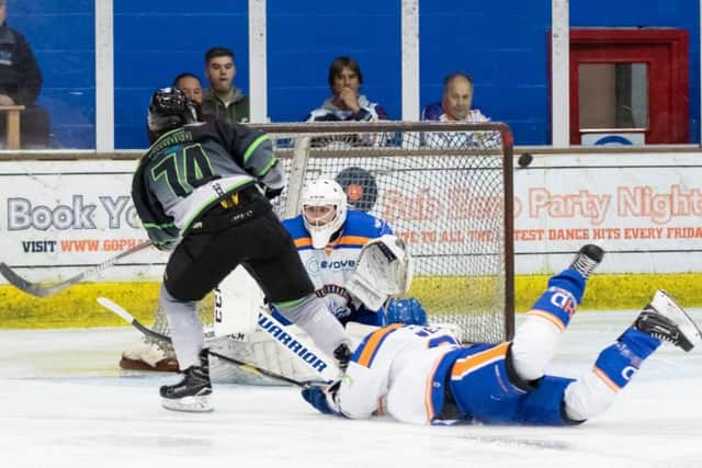 Phantoms Jordan Marr and Will Weldon stop an attack by Hull's Lee Bonner. Picture: Tom Scott