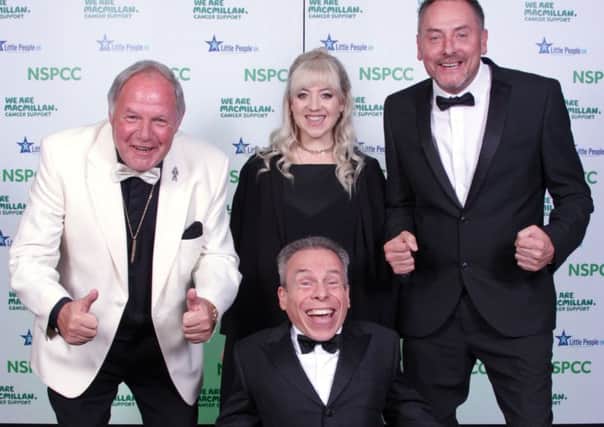 The celebrities from left, Barry Fry, Warwick Davis, Leah McFall and Kev Lawrence.