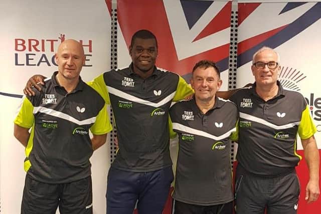 Archway Peterborough veterans squad. From the left are Mirek Pazdzior, Ernest Mpundu, Dave Gannon and Diccon Gray.