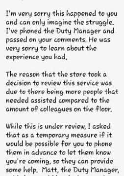 Part of the message sent by customer care at Tesco