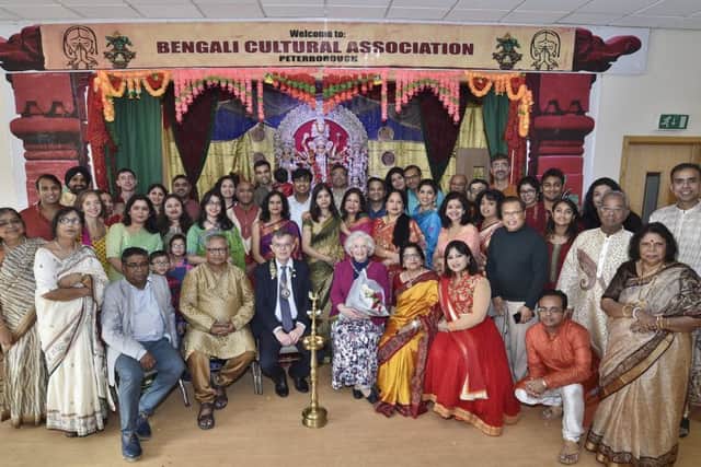 Mayor of Peterborough Coun. Chris Ash and Mayoress Doreen Roberts with guests at the the Peterborough Bengali Cultural Association at their Durgotsav festival at Longthorpe village hall. EMN-181013-173250009