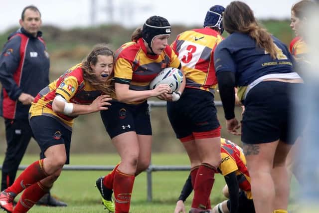 More action from Borough Ladies' game against Five Ways Old Edwardians. Picture: Mick Sutterby