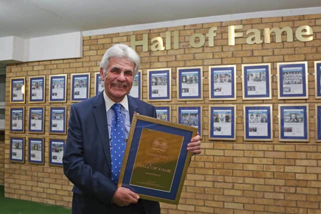 Posh historian Peter Lane with the new Hall of Fame plaque. Photo: Joe Dent/theposh.com.