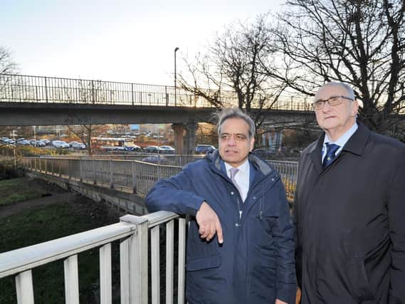 Local resident Haq Nawaz with Peterborough City Council Leader Coun. John Holdich - hoping to save the Rhubarb bridge from demolition