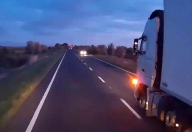The heart-stopping dashcam footage showing the overtaking lorry on the A16