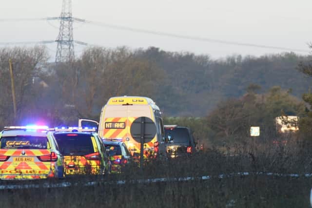 The scene of the crash on the A1 at Peterborough this morning