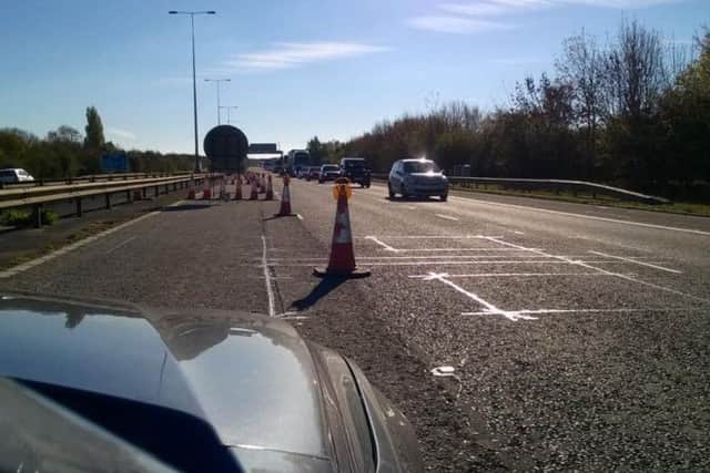 Police monitoring the closure on the A1M at Peterborough. Photo: @roadpoliceBCH
