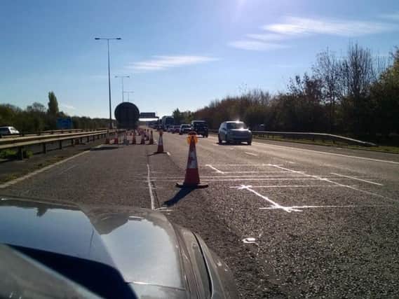 Police monitoring the closure on the A1M at Peterborough. Photo: @roadpoliceBCH