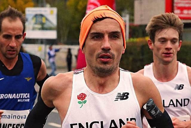 Aaron Scott running for England in the Frankfurt Marathon. Picture: Victah Sailer