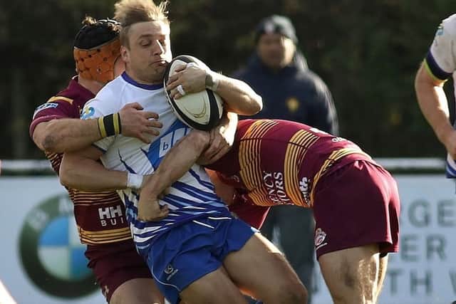Peterborough Lions new winger German Herrara Luhrs in action against Sedgley Park. He is a Chilean international. Picture: Mick Sutterby