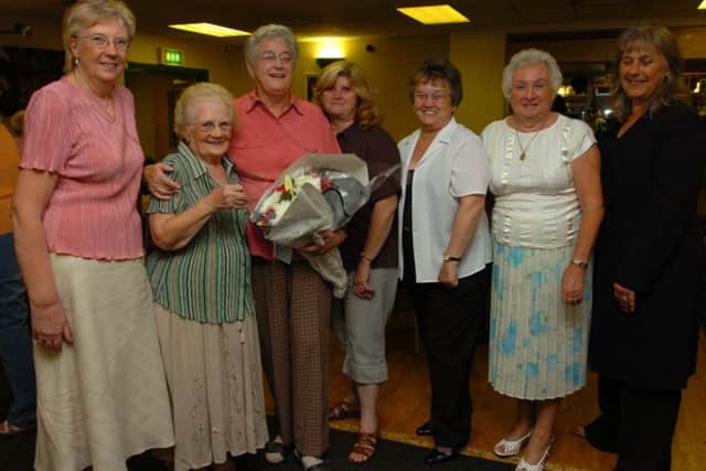 Paddy Reeson pictured at her 'retirement do' after stepping down from her role as president of the Peterborough Ladies League in 2007. She held the post for 34 years.