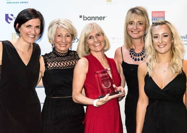 From left, Katherine Shuttleworth. MD of David Luke Schoolwear, and from Total Clothing, Christine King, school sales manager, Jan Richardson, MD, Abi Elsey, operations, and Laura Page, school sales