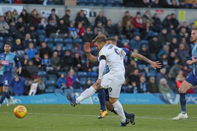 Posh striker Matt Godden missed this golden opportunity to score at Wycombe. Photo: Joe Dent/theposh.com.