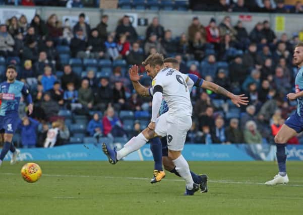 Posh striker Matt Godden missed this golden opportunity to score at Wycombe. Photo: Joe Dent/theposh.com.