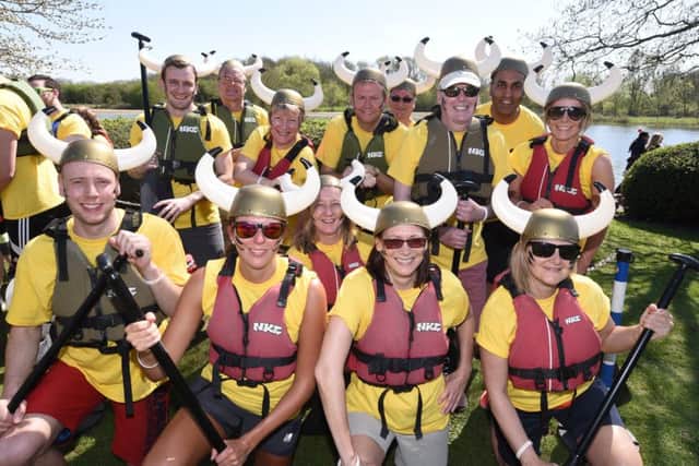 Thomas Cook dragon boat racing at the PCRC rowing course, Thorpe Meadow.  EMN-180419-140721009