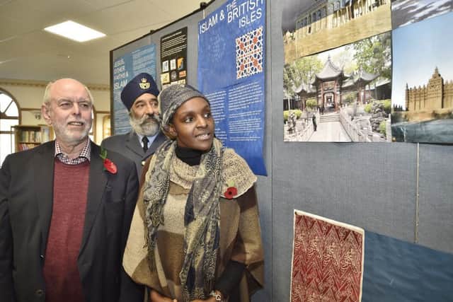 Shared History Let's Not Forget open day and Remembrance at Ghousia Mosque, Peterborough.  Chris Morton (Churches Together with Warrant Officer Balbir Singh MBE and MP for Peterborough Fiona Onasanya EMN-180311-233535009
