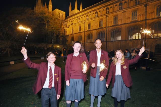 Last night at Peterborough Cathedral for the Soyuz space capsule. Sparklers in the Cloisters EMN-180511-203055009