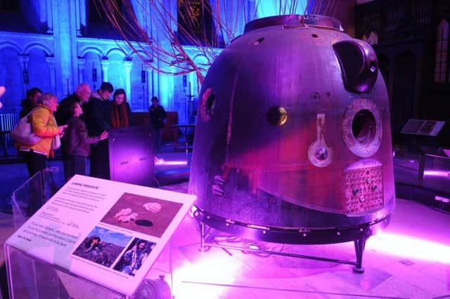 Last  night at Peterborough Cathedral for the Soyuz space capsule. EMN-180511-203128009